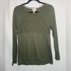 Knox Rose Olive Long Sleeve Lace Top